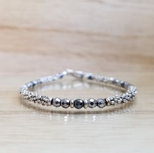 Two Tone Silver Beaded Toggle Bracelet